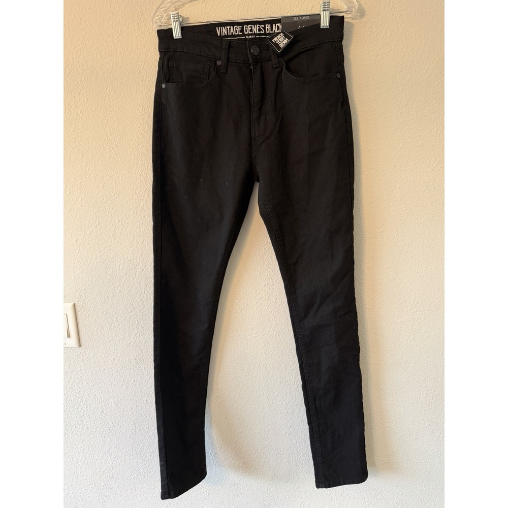 Vintage Genes Black Slim Fit Jeans Faded Black French Terry Denim Size 30X32